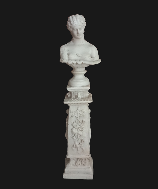 Classical Style White Plaster Female Bust On Plinth Statue