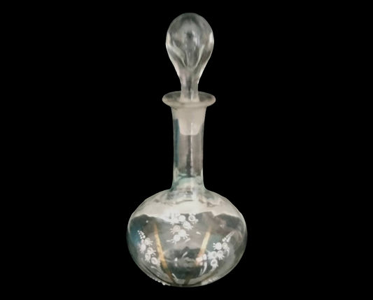 Edwardian hand blown Bohemian glass decanter with white & gold enamel decoration