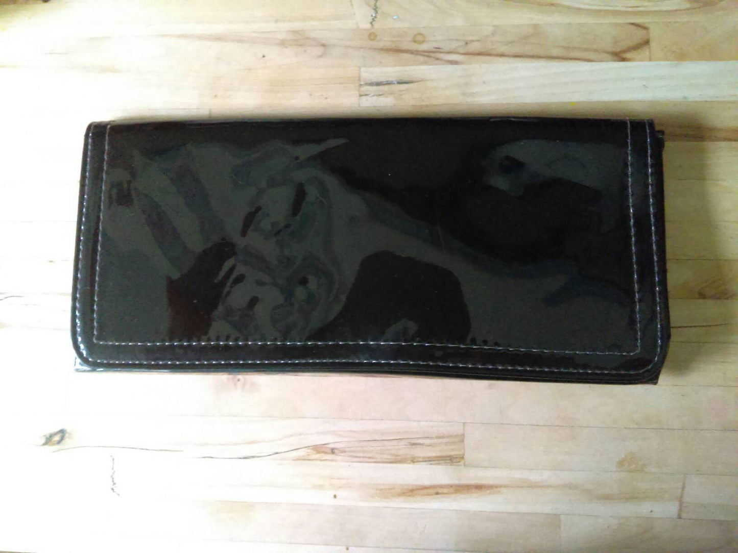 1980s glossy black patent clutch bag