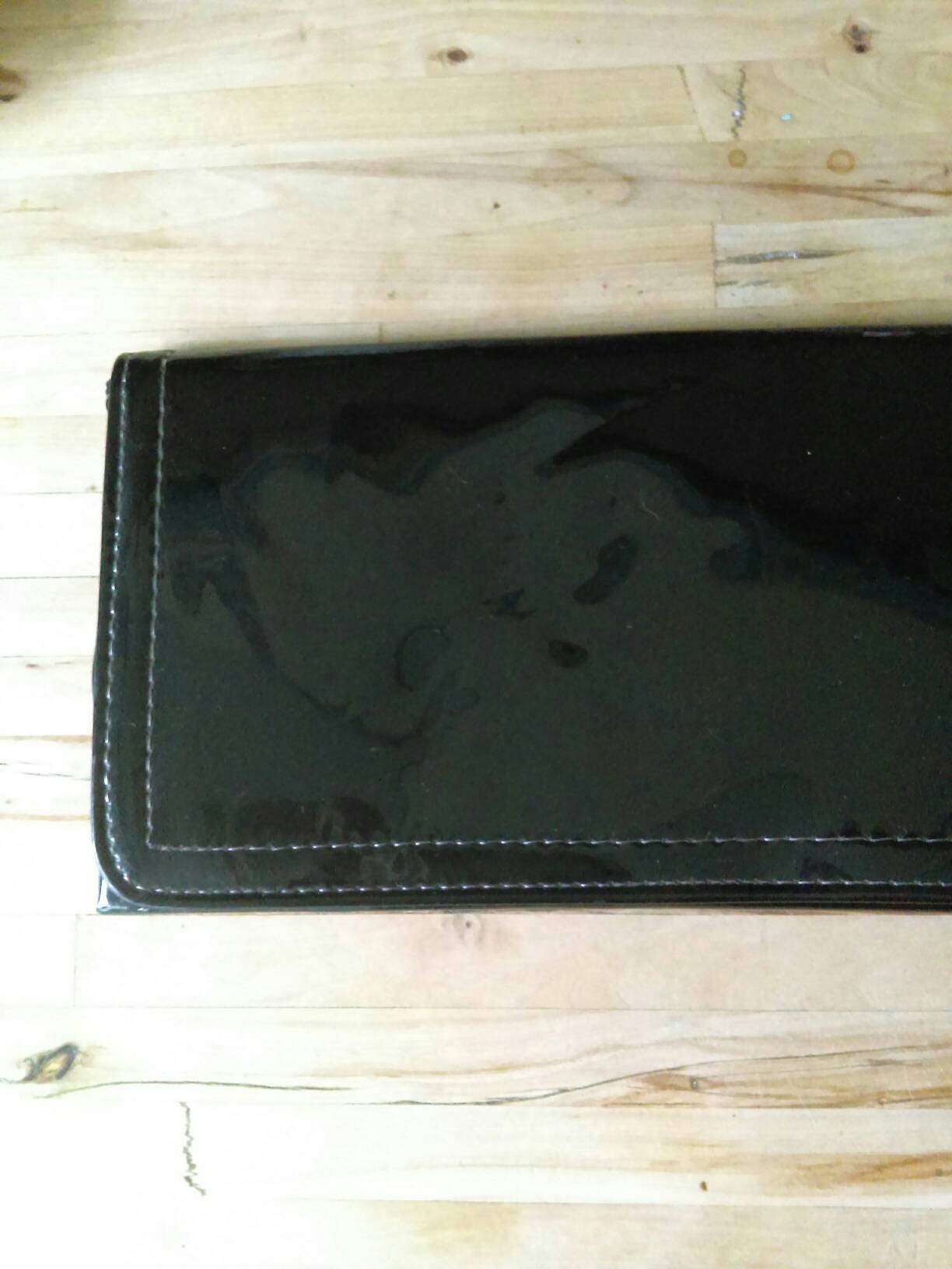 1980s glossy black patent clutch bag
