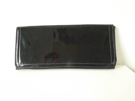 1980s glossy black patent clutch bag