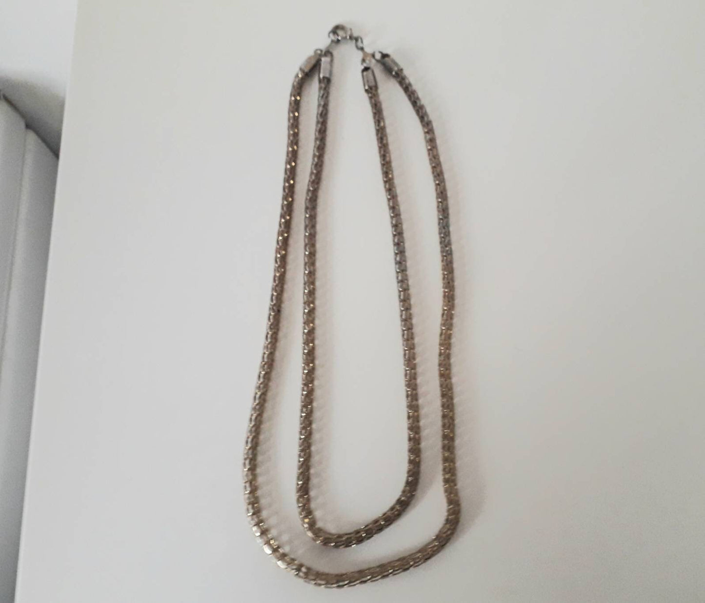 1980s goldtone double stranded snake chain necklace
