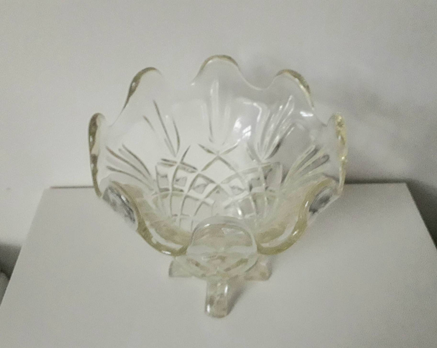 Art Deco clear pressed glass footed vase