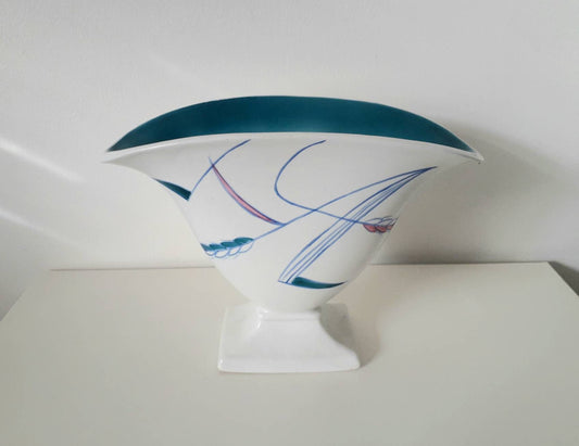 Mid century 1950s Burleigh Ware teal blue and white wheat design vase
