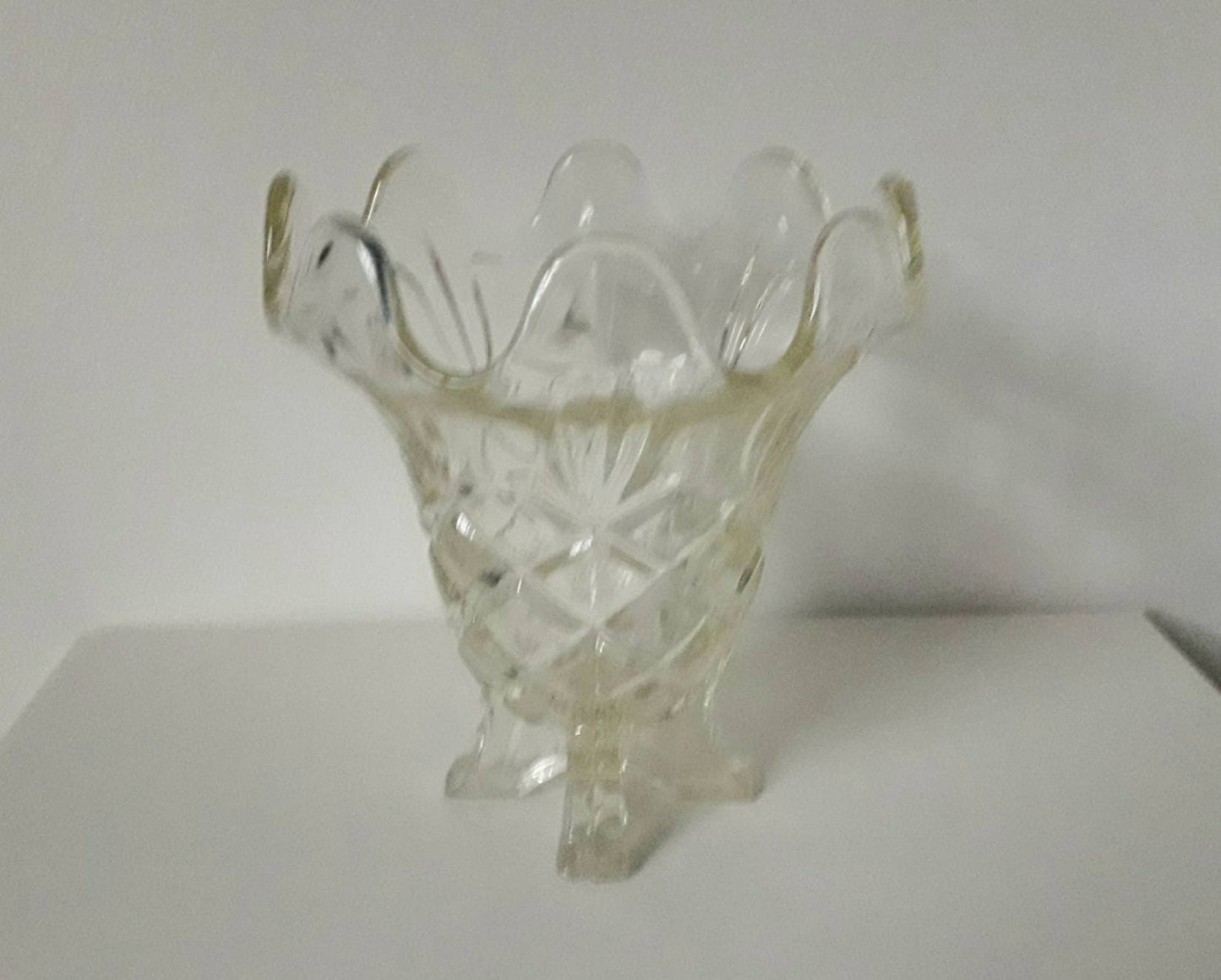 Art Deco clear pressed glass footed vase