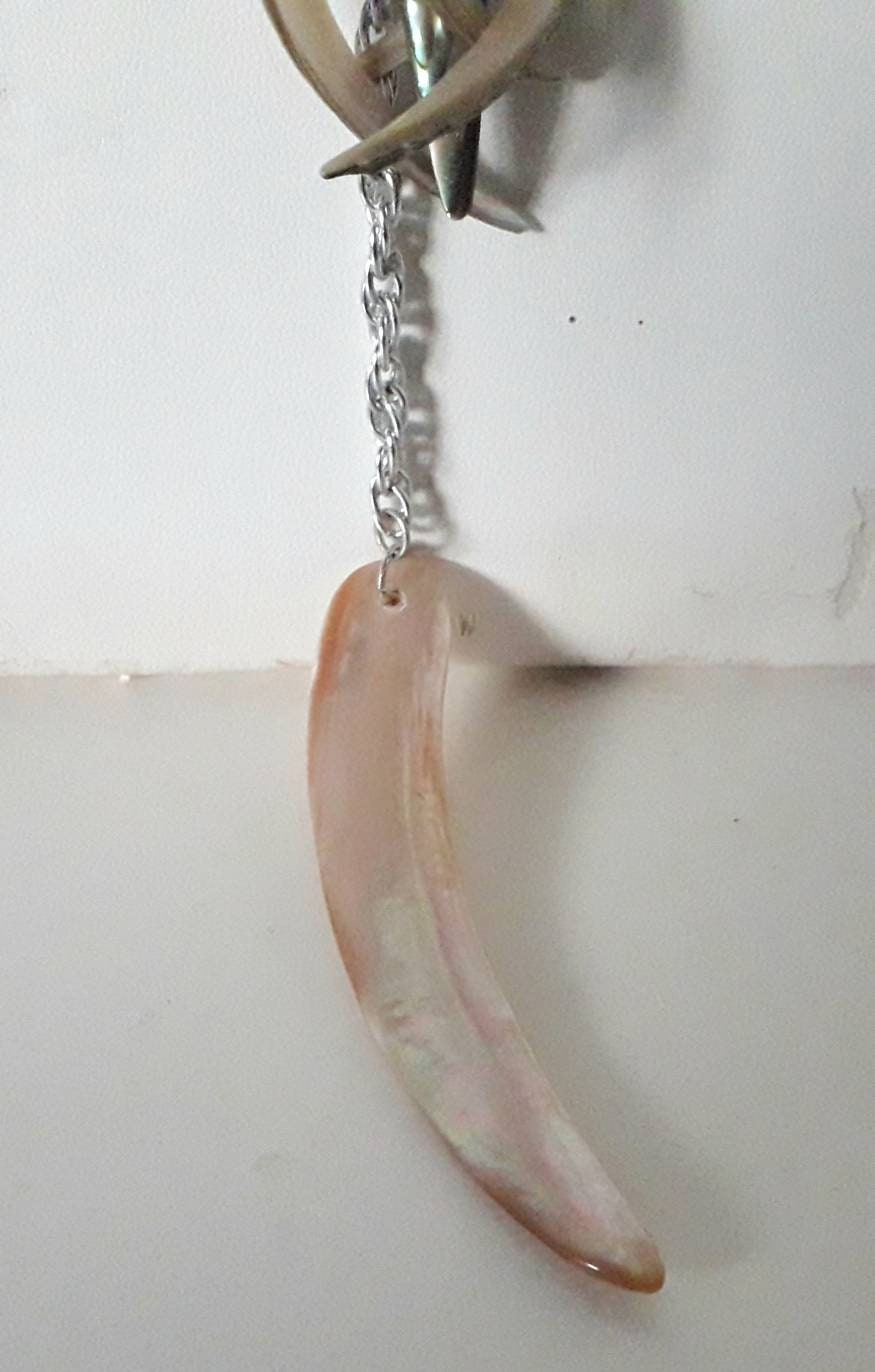 Hand made silvertone & mother of pearl tassel statement necklace