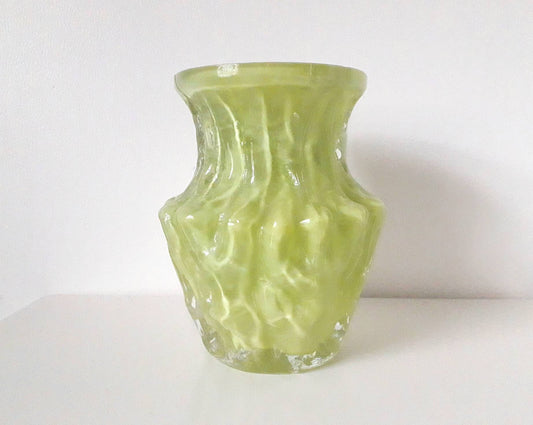 Mid century German Ingrid Glashutte lime green bark textured glass vase