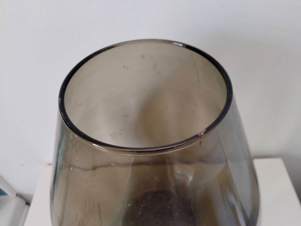 Large Czech Sklo mid century pewter grey ribbed glass fishbowl vase