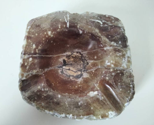 Vintage Mid Century heavy brown polished stone ashtray candle holder trinket dish