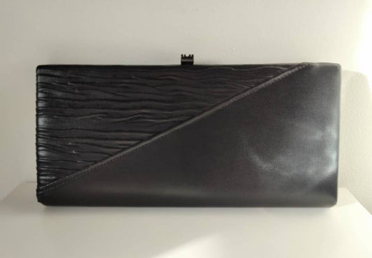 Vintage 1980s black textured leather effect box clutch bag