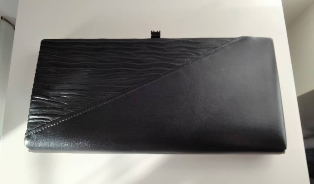 Vintage 1980s black textured leather effect box clutch bag