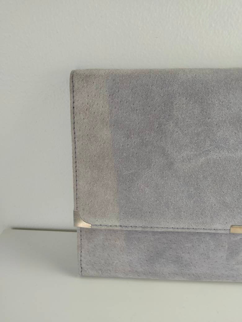 1980s lilac purple real suede clutch bag