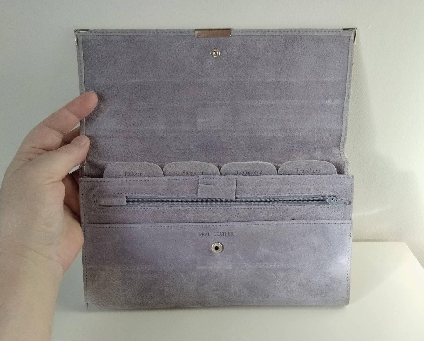 1980s lilac purple real suede clutch bag