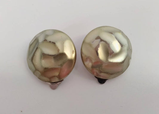 1960s round textured gold pearlised glass clip earrings
