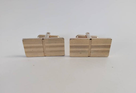 1970s goldtone textured rectangular geometric design cufflinks