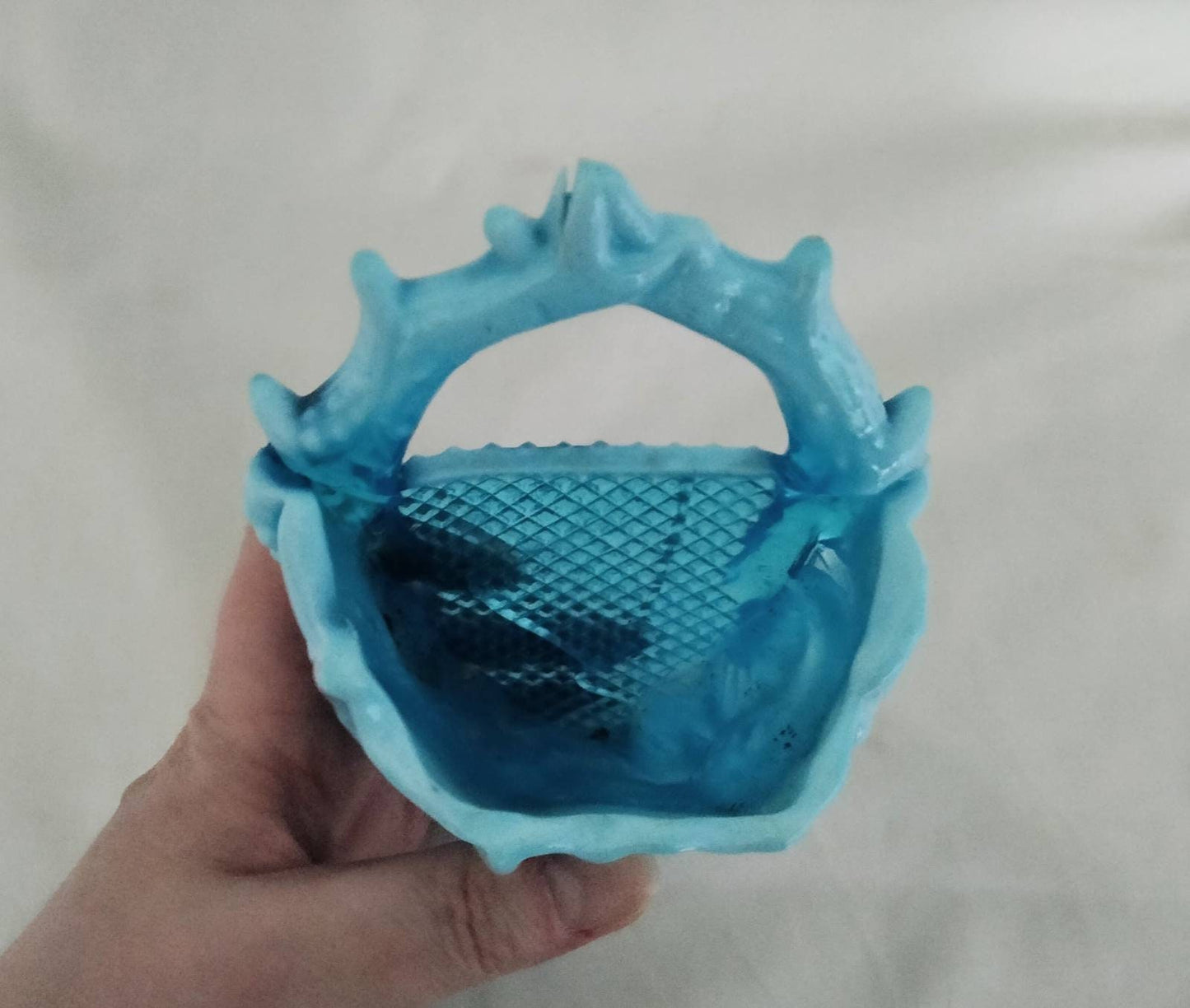 Victorian Davidson Blue Opalescent Pearline Glass Wall Pocket Vase