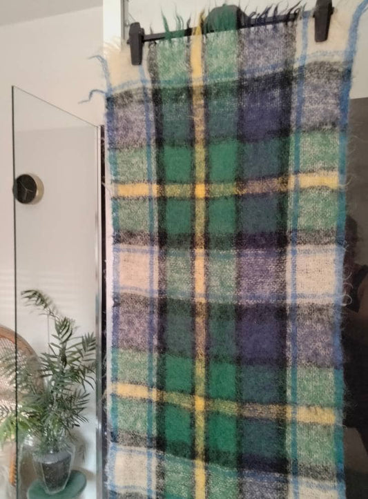 1970s M&S St Michael Dress Gordon blue and green tartan mohair and wool end of bed throw