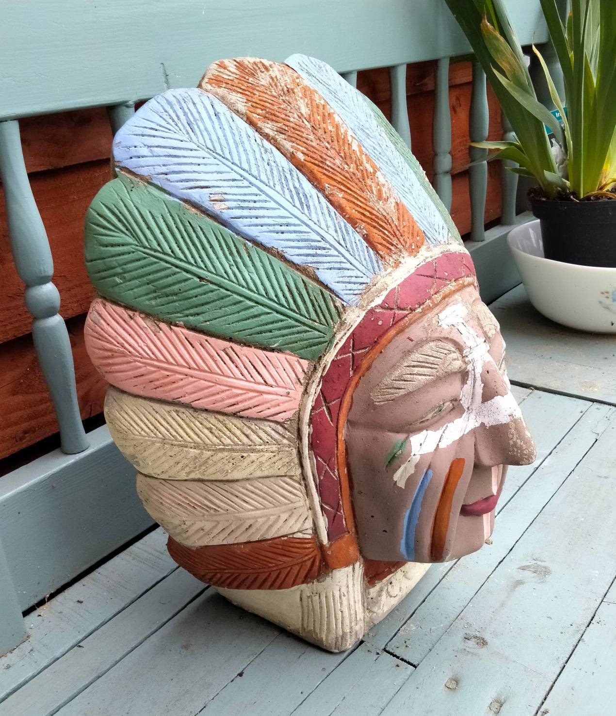 C1970s large painted composite stone American Indian garden statue