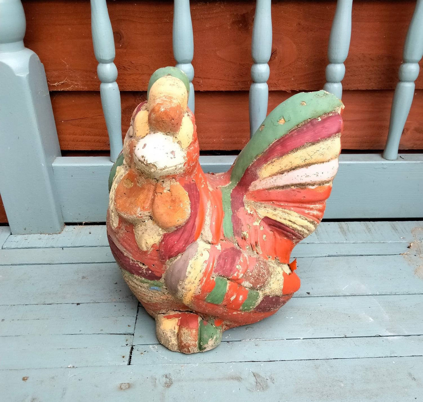 C1970s large painted composite stone chicken garden statue chicken