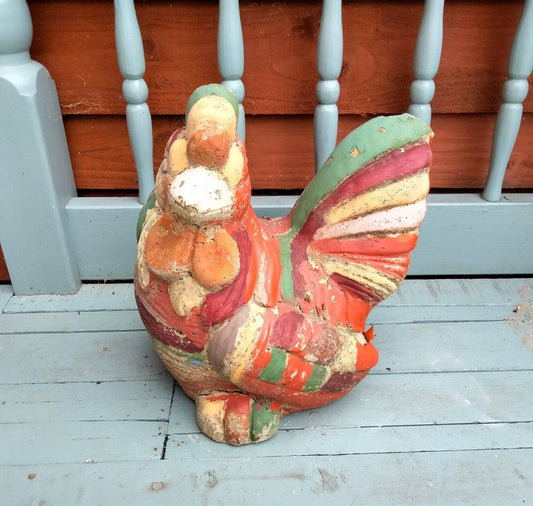 C1970s large painted composite stone chicken garden statue chicken
