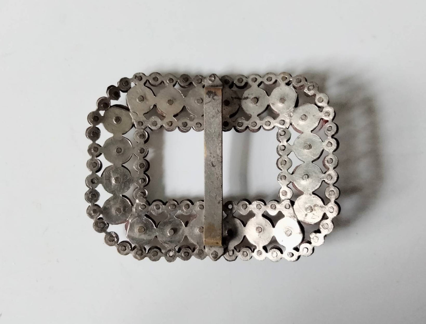 Antique Victorian cut steel rectangular belt buckle