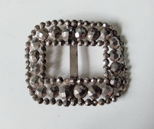 Antique Victorian cut steel rectangular belt buckle