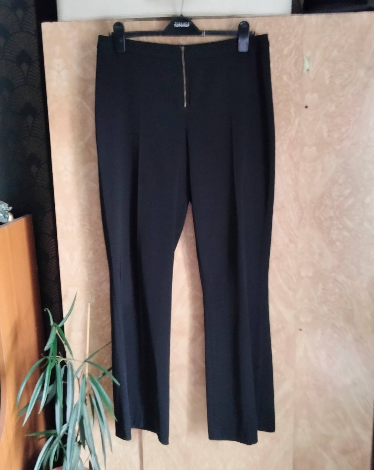 1990s New Look black bootcut zip front trousers 14