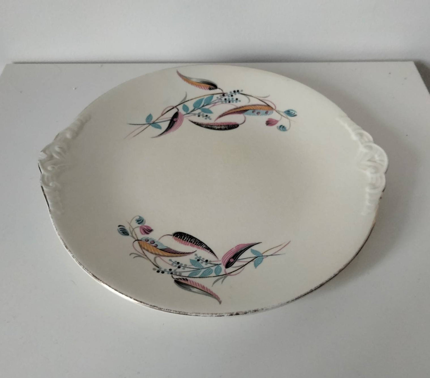 1950s mid century A Marie Beswick cake plate with pink & blue floral pattern
