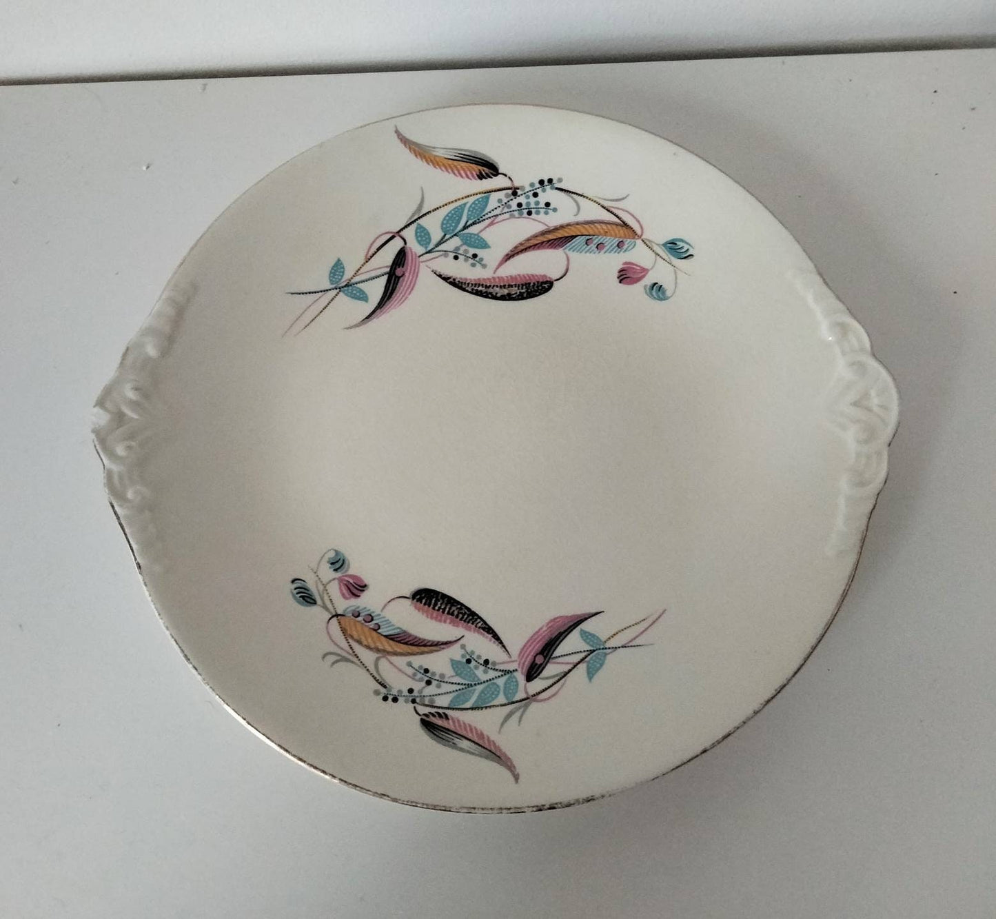 1950s mid century A Marie Beswick cake plate with pink & blue floral pattern
