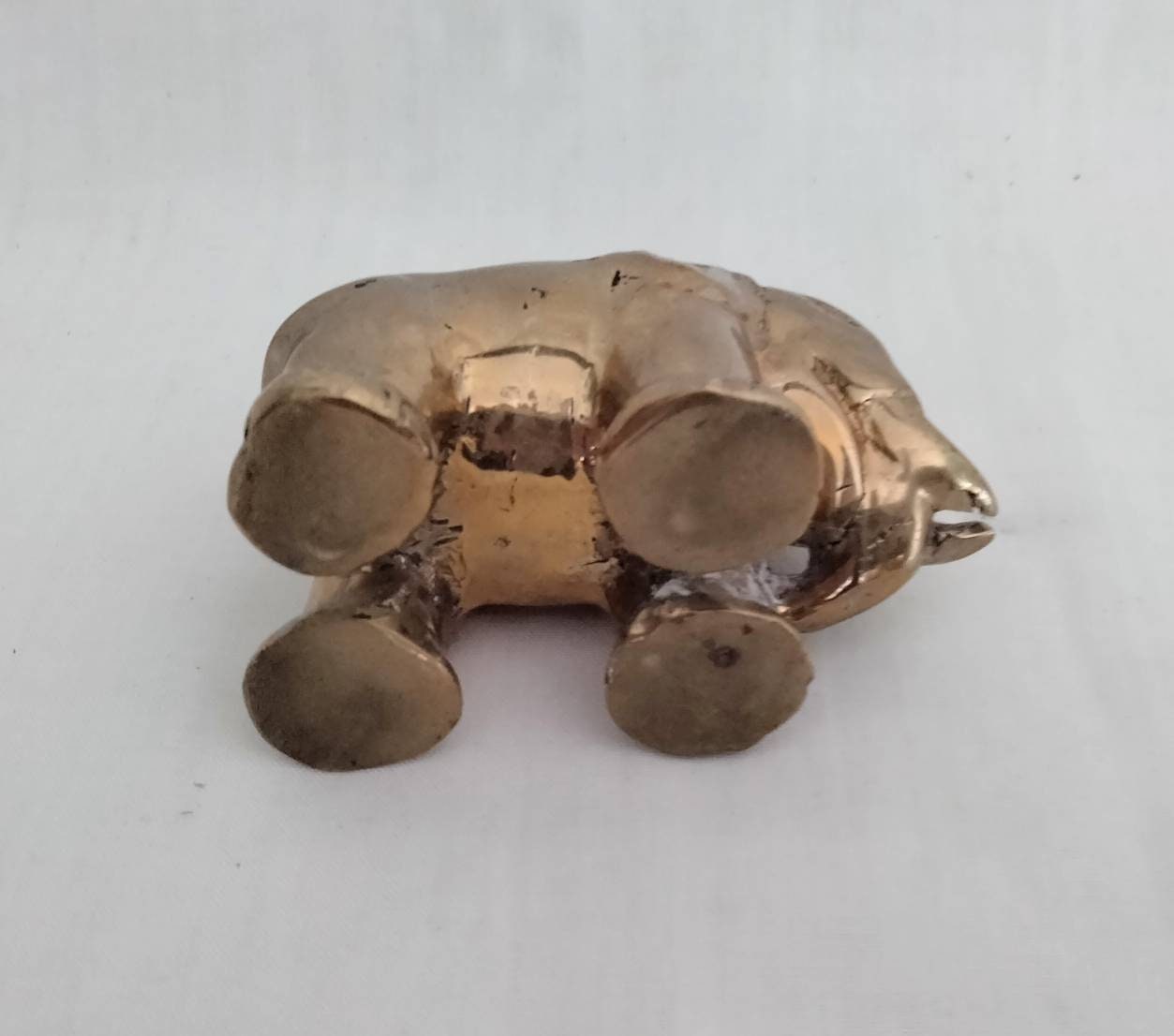 1970s gold brass small elephant statue paperweight 2.5"
