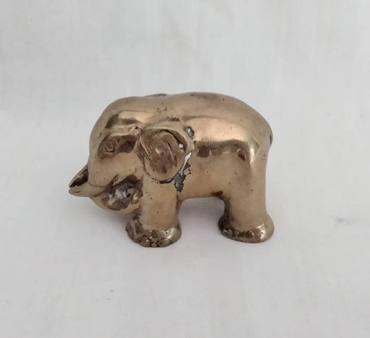 1970s gold brass small elephant statue paperweight 2.5"