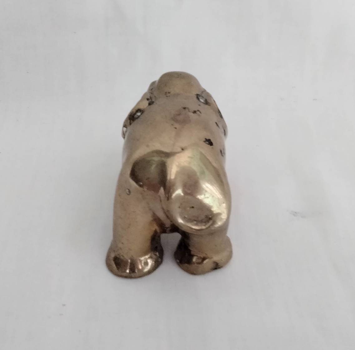 1970s gold brass small elephant statue paperweight 2.5"