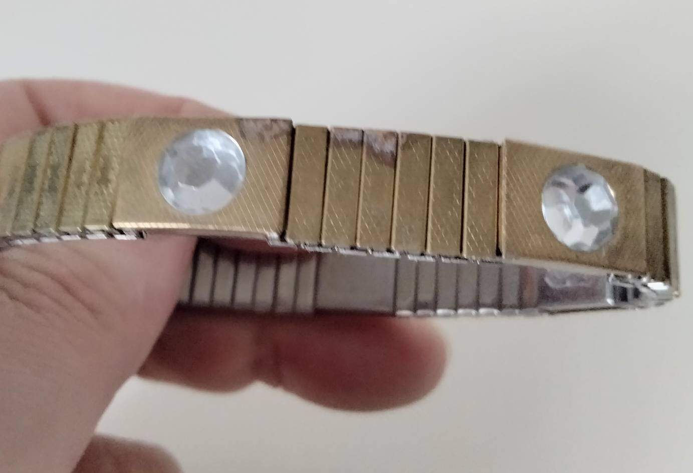 1980s goldtone & clear stone expanding link bracelet