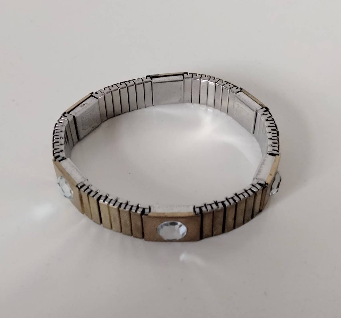 1980s goldtone & clear stone expanding link bracelet