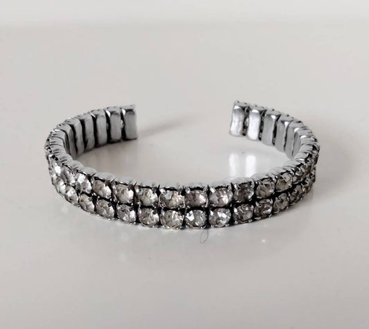 1950s silvertone & clear rhinestone claw set cuff bracelet