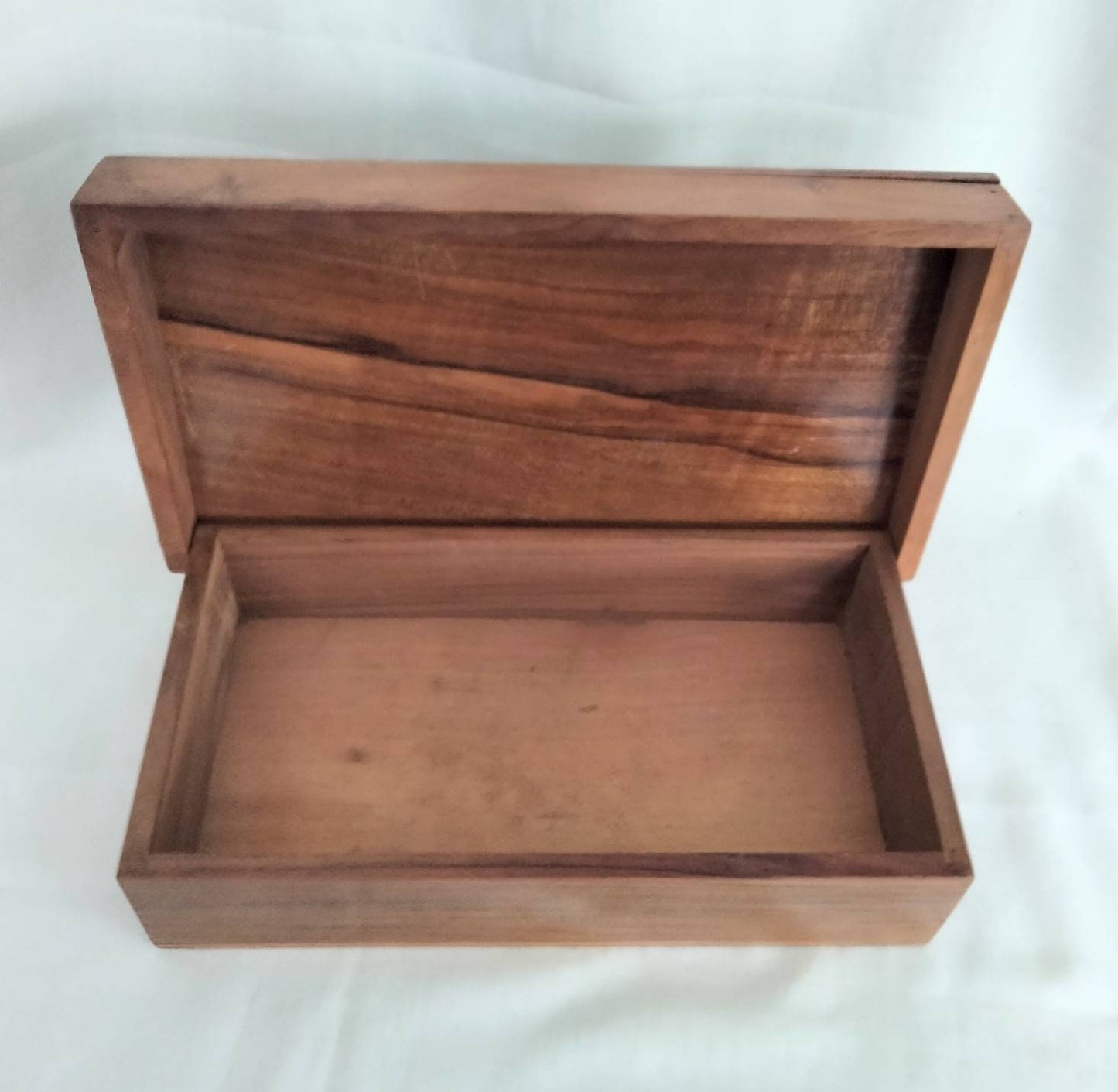 Hand carved geometric pattern wooden trinket box 10.5"