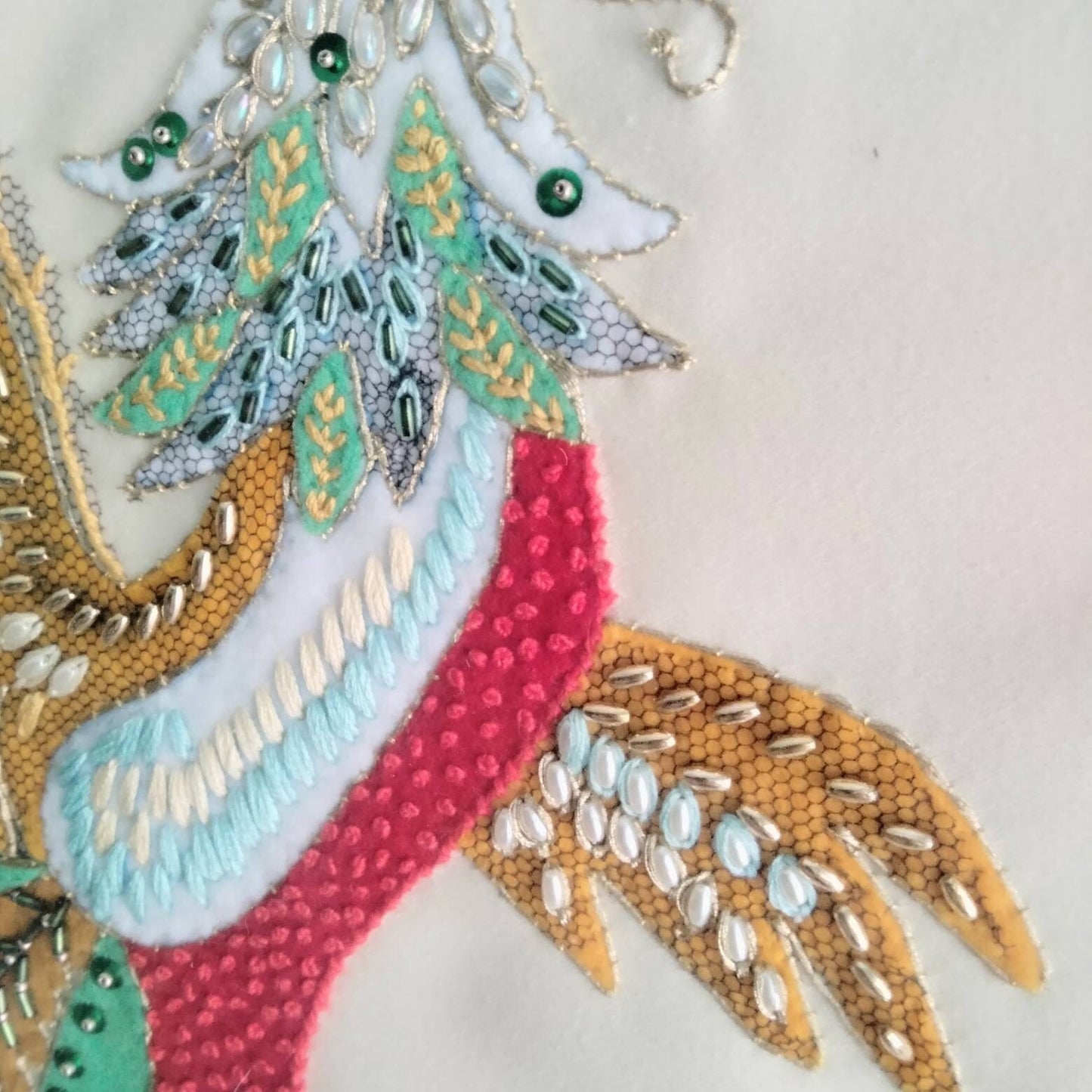 Vintage textile art 'Dandycock' by Pat Fernandes, applique & embroidery cockerel