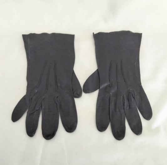 Vintage c1960s navy blue real leather ladies gloves medium