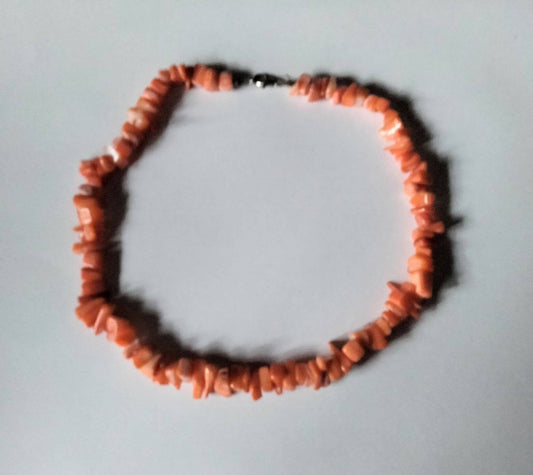Orange mother of pearl semi precious stone chip bead necklace