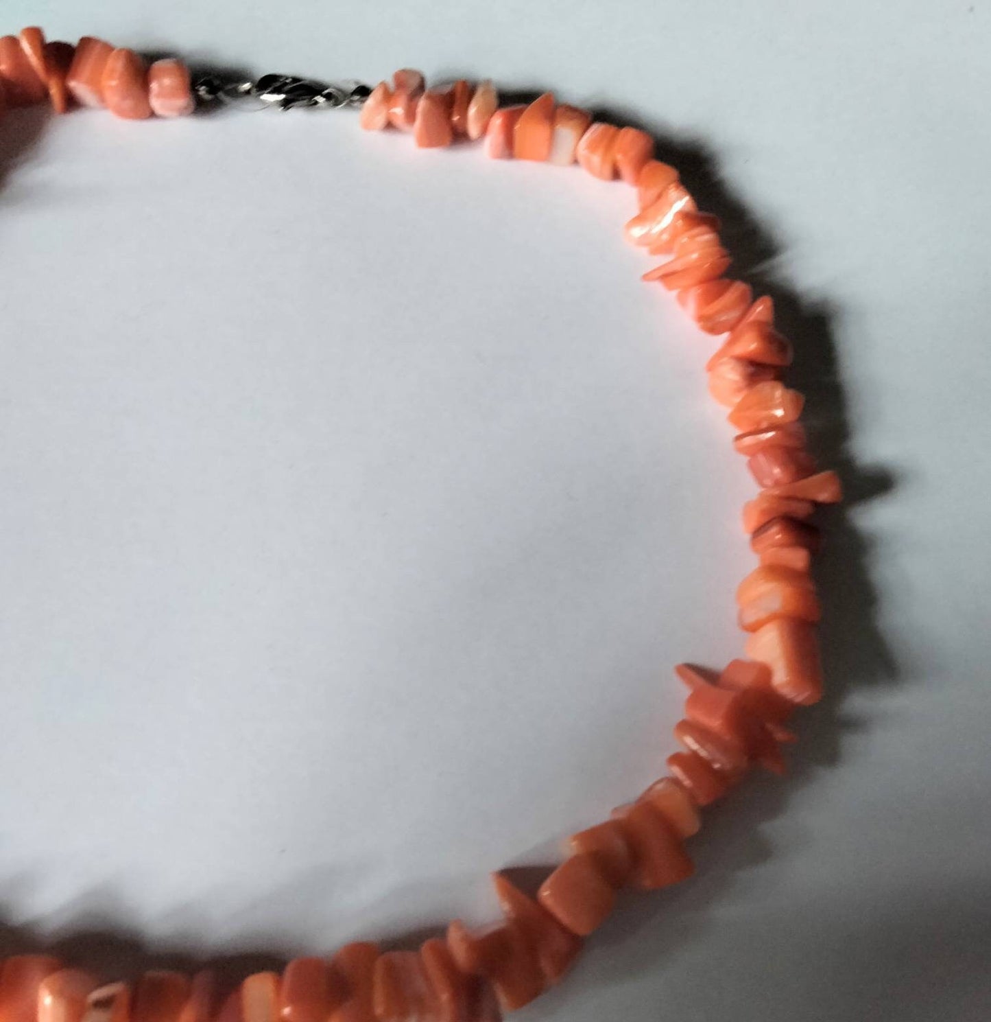 Orange mother of pearl semi precious stone chip bead necklace