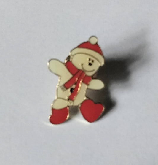 1980s goldtone enamelled Christmas snowman pin