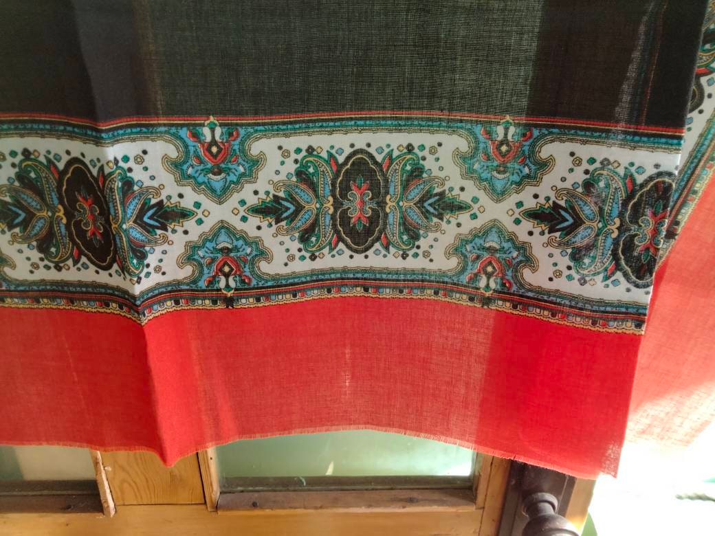 1970s red and black paisley print large square scarf wrap 49"