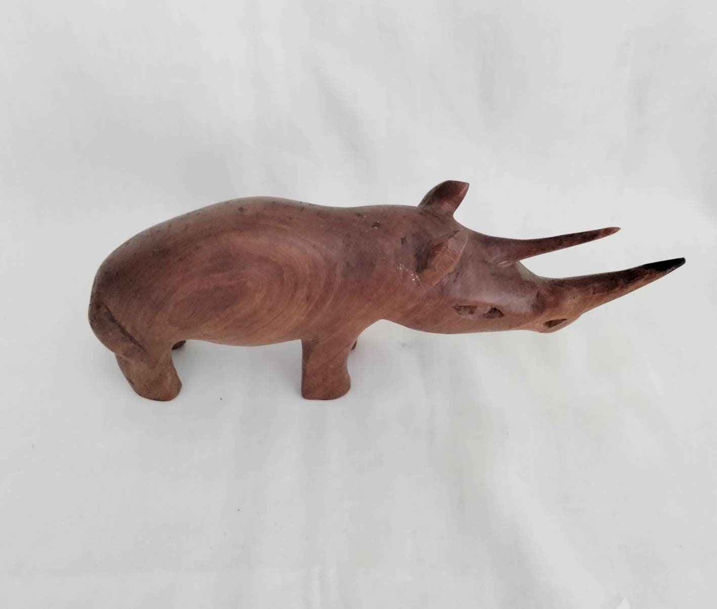 1970s hand carved teak wood rhinoceros statue