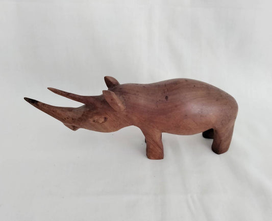 1970s hand carved teak wood rhinoceros statue
