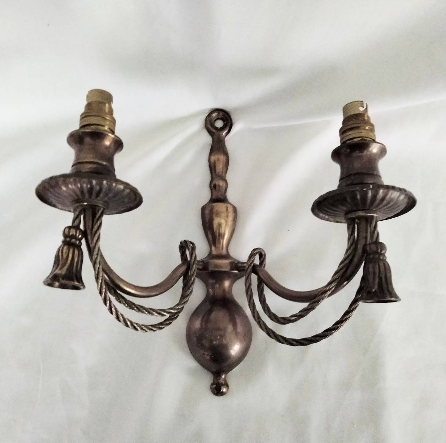 1970s Rococo Style Brass Two Arm Sconce Wall Light In Rope & Tassel Design