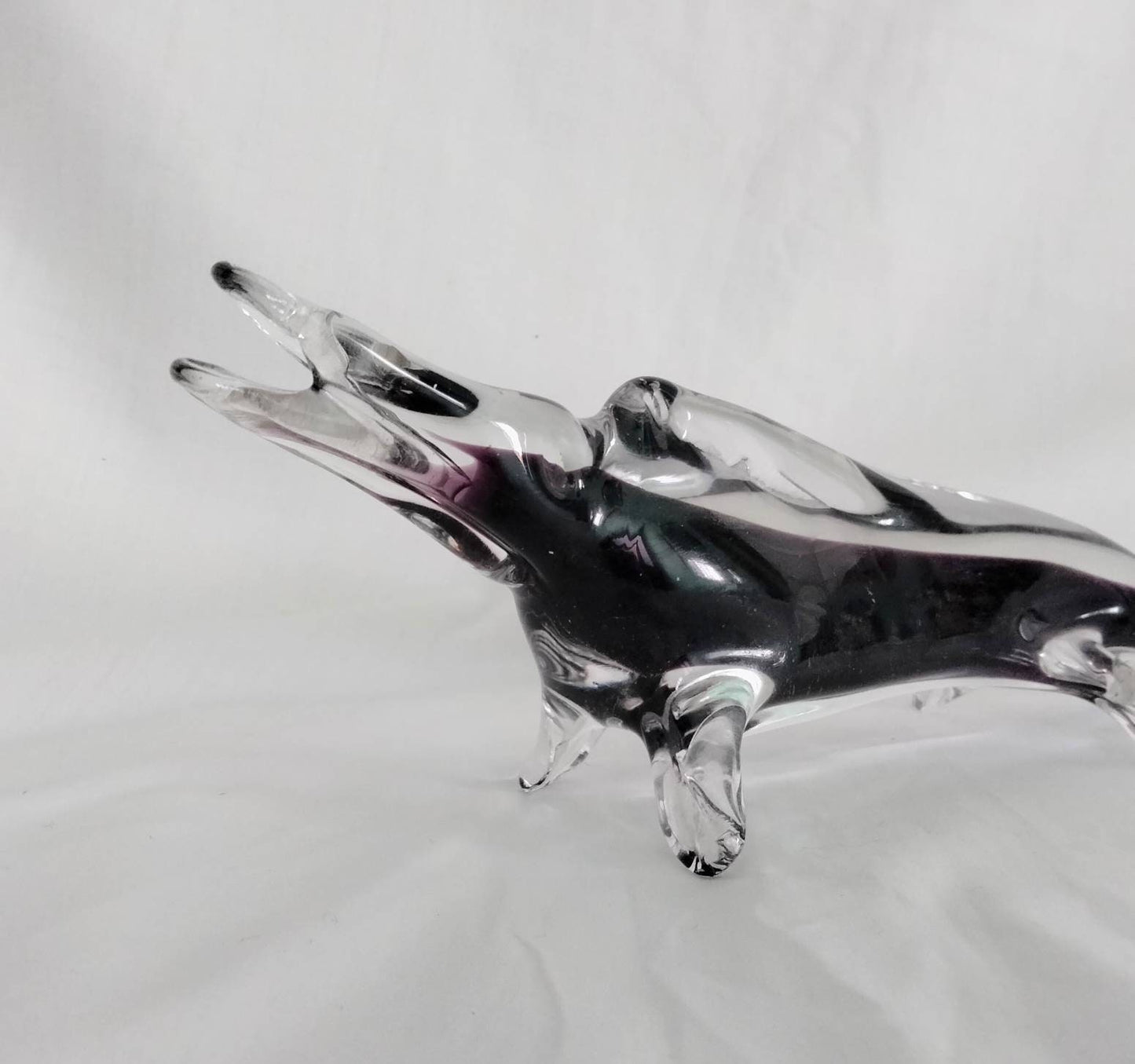Mid century hand blown large Murano purple & clear cased glass crocodile figurine