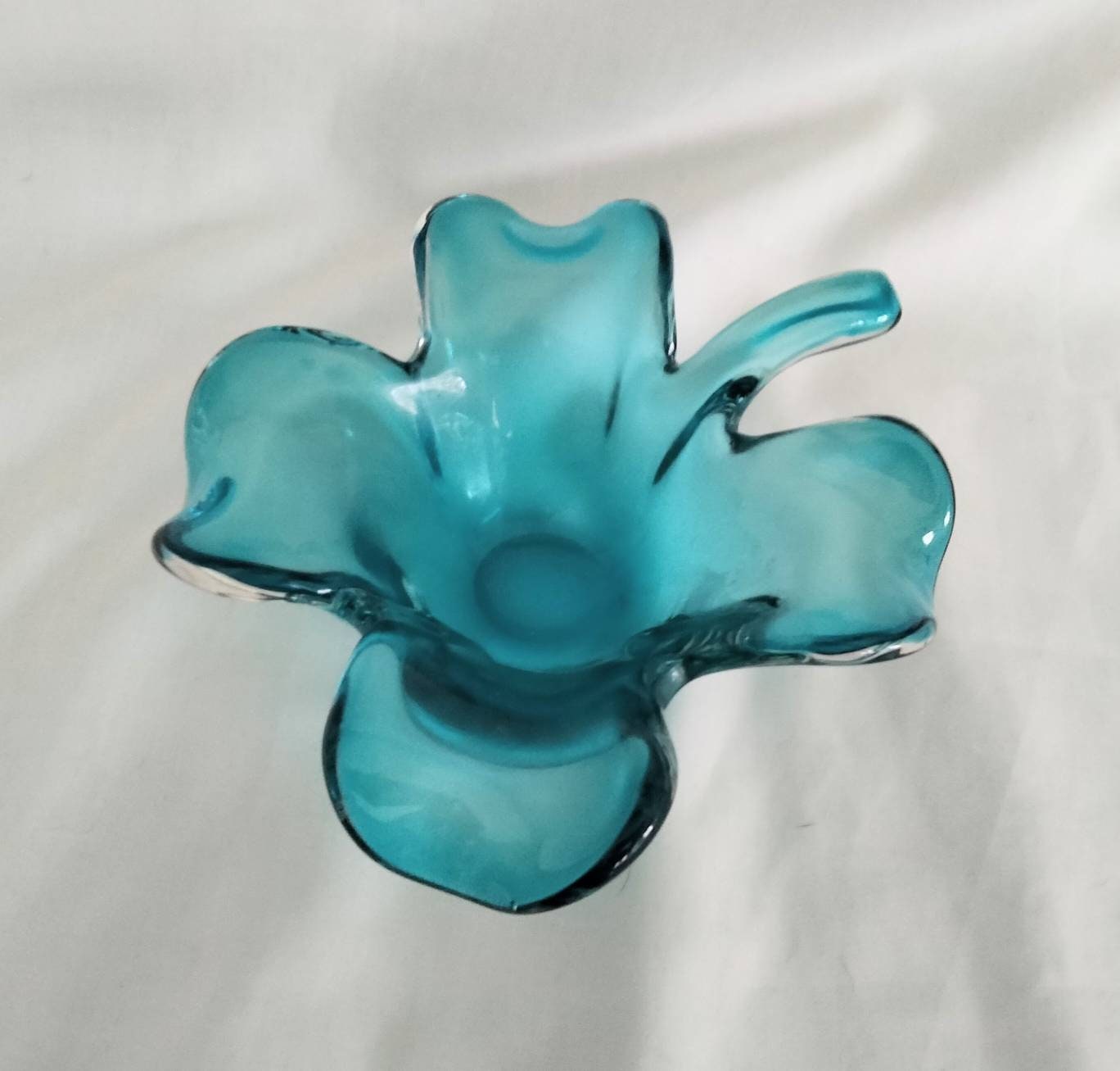 Vintage Murano Turquoise Blue Lucky Shamrock Or Four Leaf Clover Bowl Dish 6"