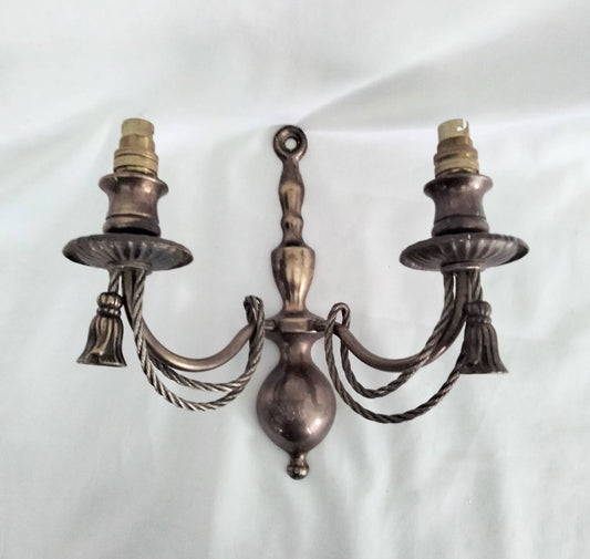 1970s Rococo Style Brass Two Arm Sconce Wall Light In Rope & Tassel Design