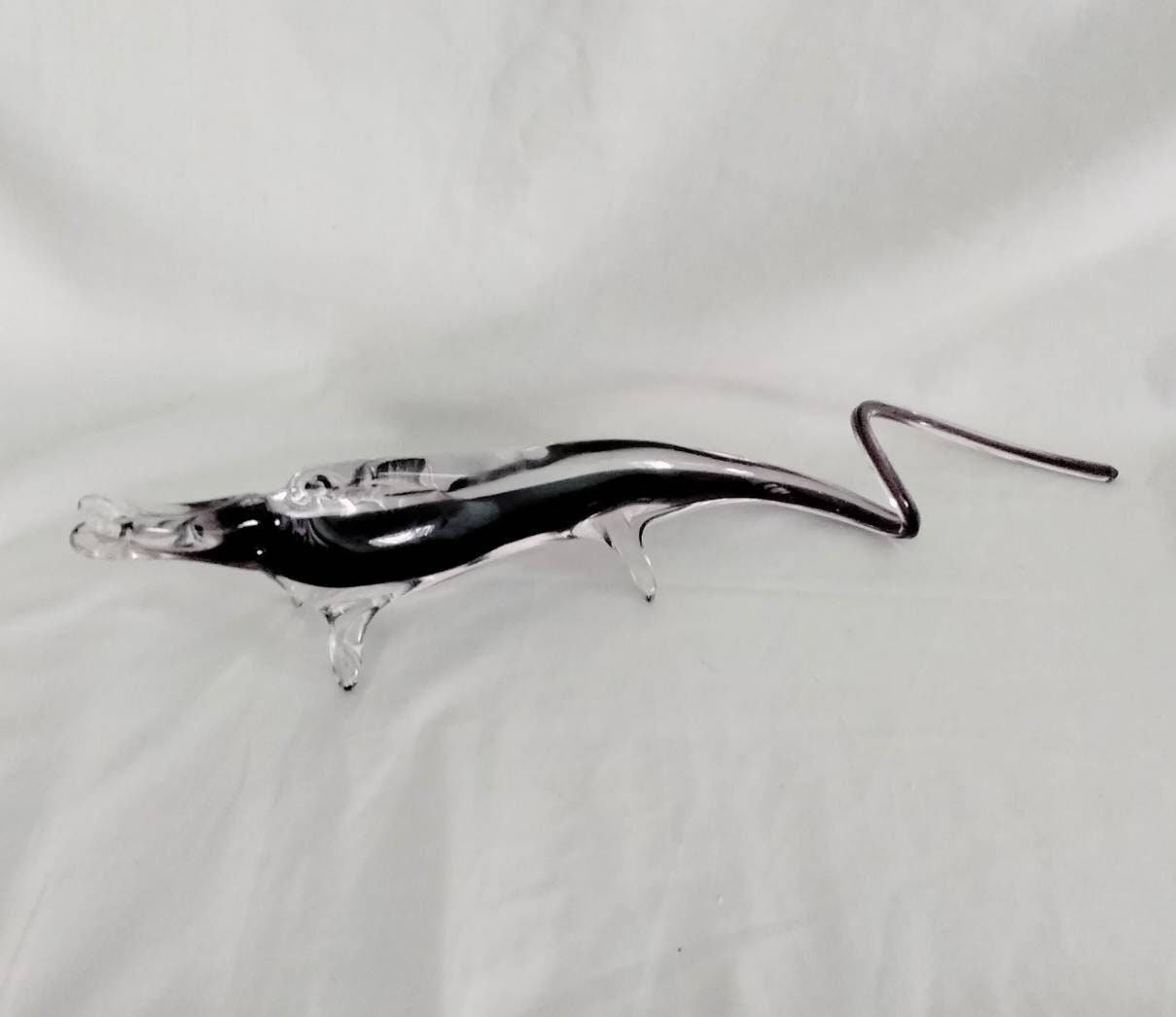 Mid century hand blown large Murano purple & clear cased glass crocodile figurine