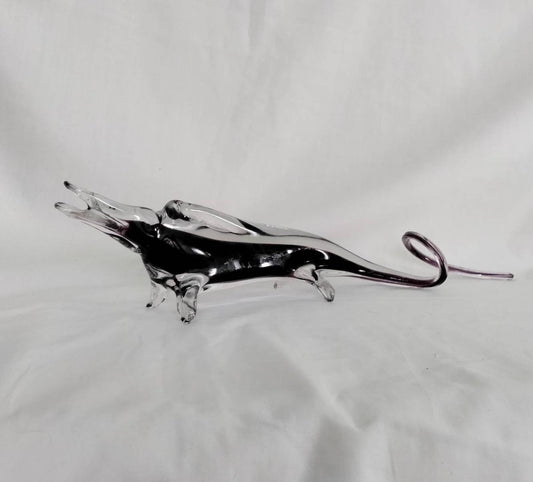 Mid century hand blown large Murano purple & clear cased glass crocodile figurine